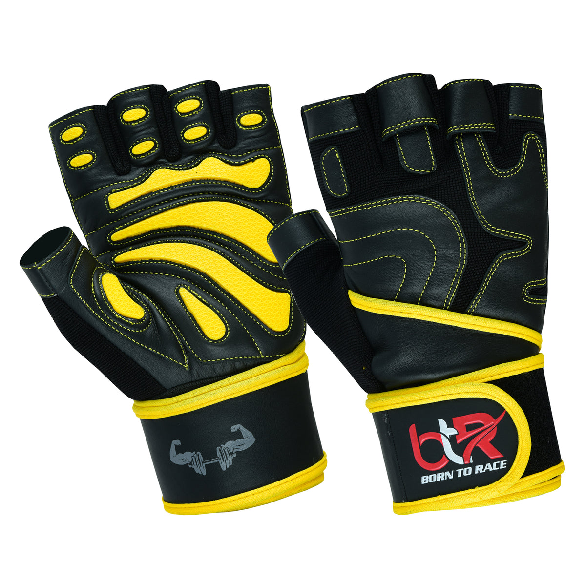 Weight Lifting Leather Gloves - Fingerless, Padded, Long Wrist Support Unisex Design For Men & Women