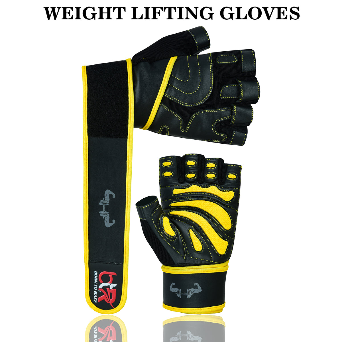 Weight Lifting Leather Gloves - Fingerless, Padded, Long Wrist Support Unisex Design For Men & Women